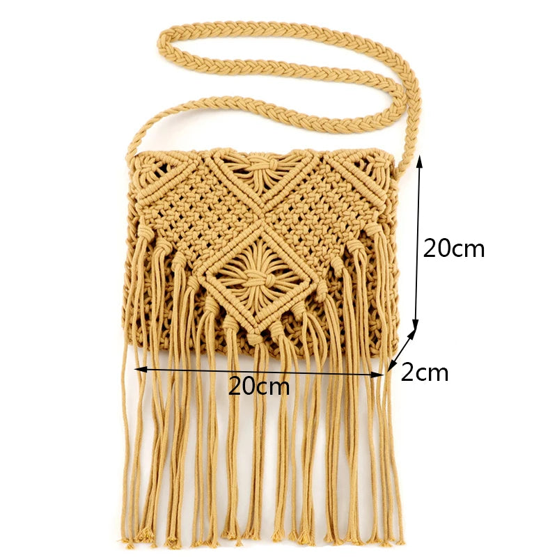 Crochet Fringe Straw Crossbody Bag