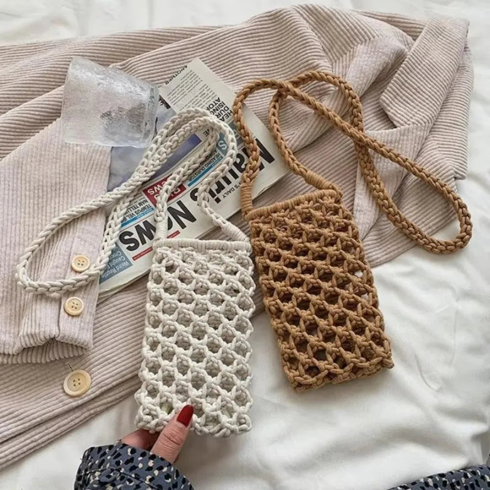 Sac bandoulière pour téléphone en crochet de fil de laine