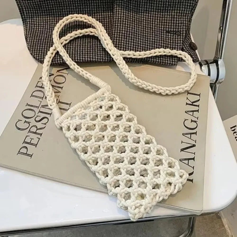 Sac bandoulière pour téléphone en crochet de fil de laine