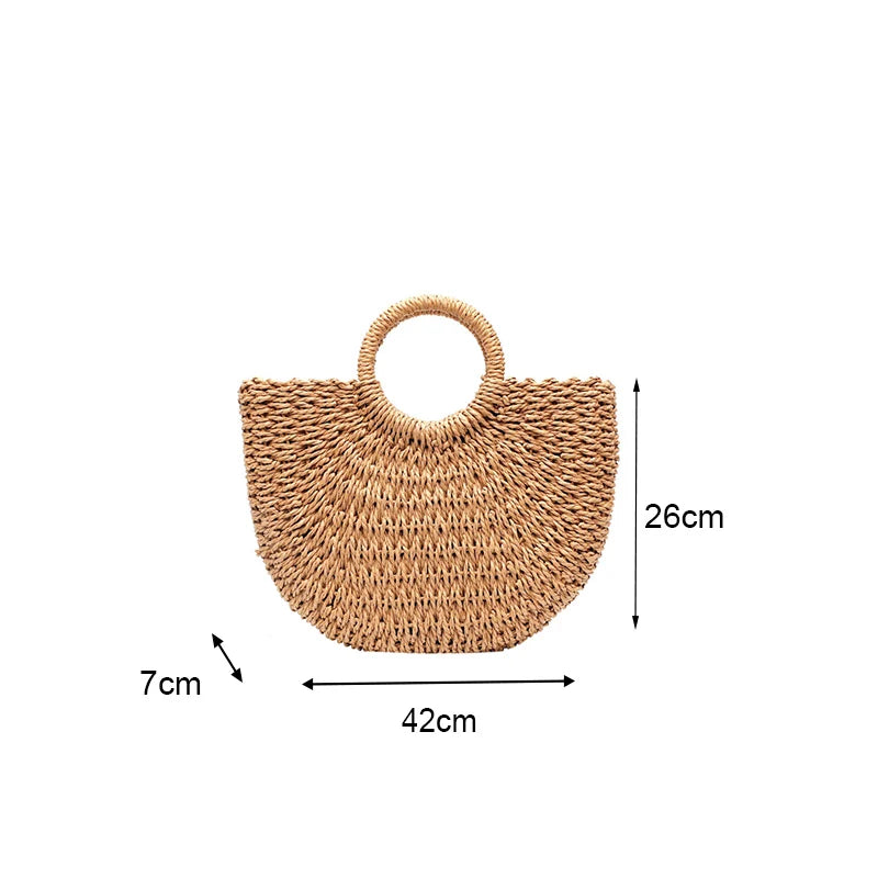 Grand sac cabas demi-lune en paille