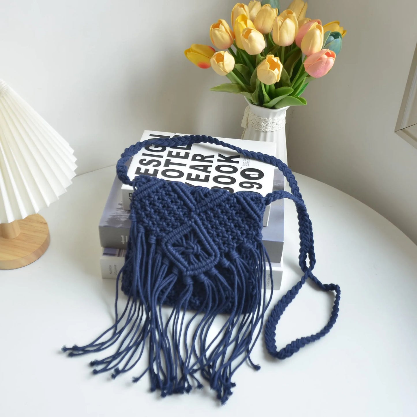 Crochet Fringe Straw Crossbody Bag