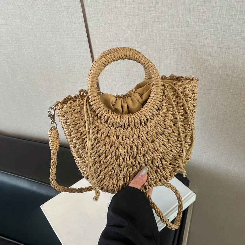 Sac seau en rotin demi-lune bandoulière