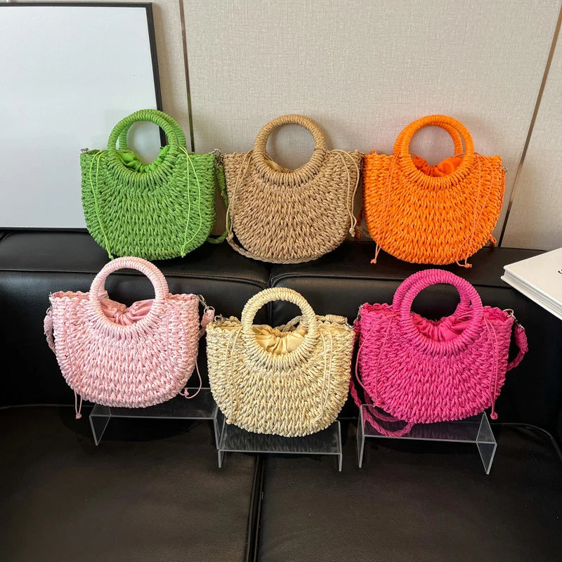 Sac seau en rotin demi-lune bandoulière