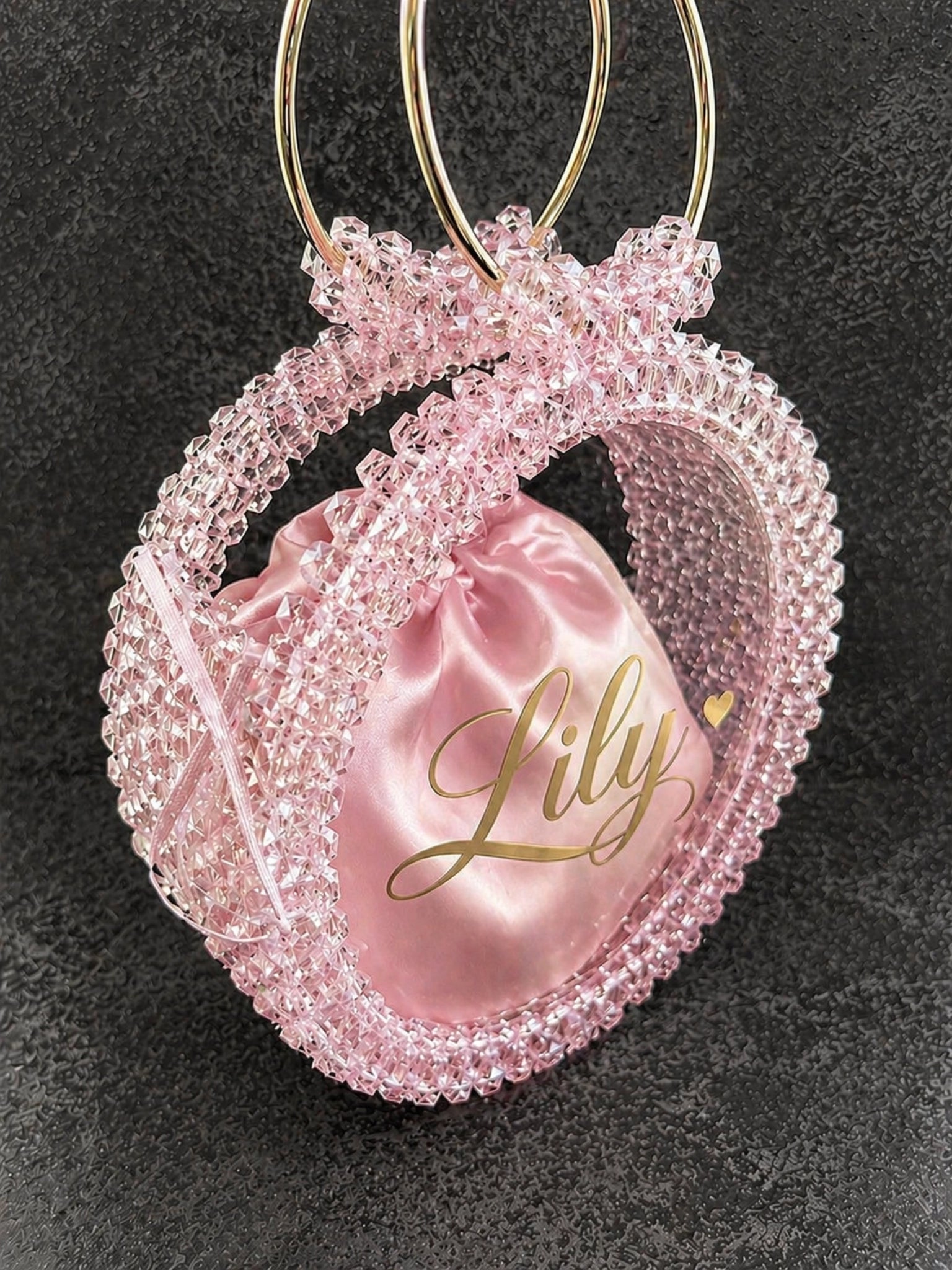 Lily Pearl Heart Bag by Pearl & Tick — personalized crystal beaded handbag with elegant blush pink heart design.