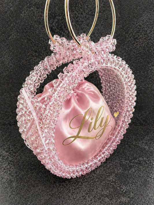 Lily Pearl Heart Bag by Pearl & Tick — personalized crystal beaded handbag with elegant blush pink heart design.