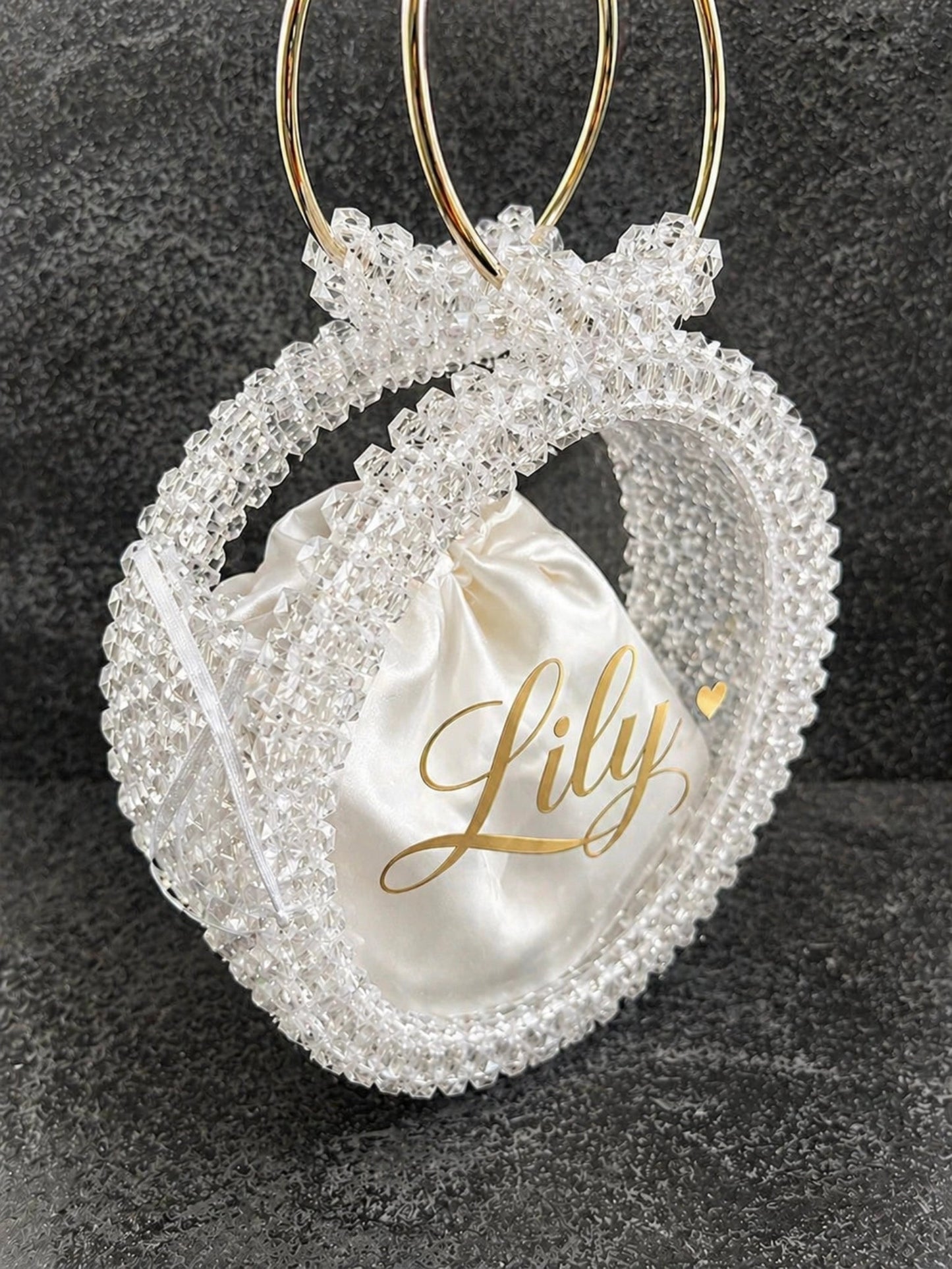 Lily Pearl Heart Bag by Pearl & Tick — personalized crystal beaded handbag with elegant white heart-inspired design.