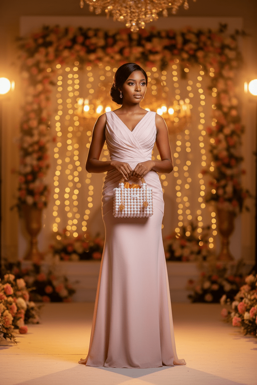 Pearl Lumière Bag by Pearl & Tick — elegant white pearl clutch styled with luxury evening glamour and charm.