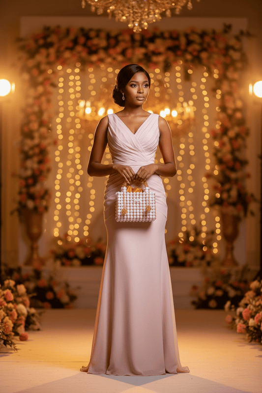 Pearl Lumière Bag by Pearl & Tick — elegant white pearl clutch styled with luxury evening glamour and charm.