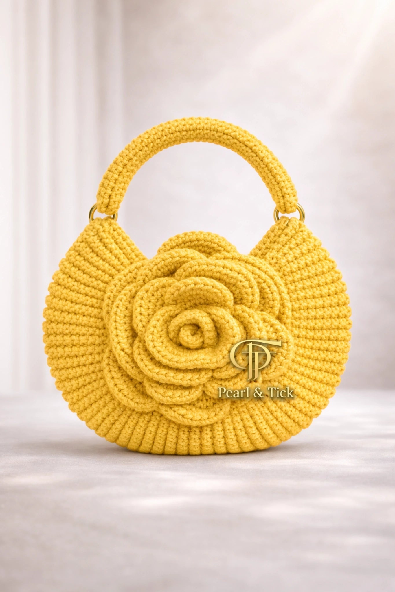 Pearl Rosette - Pearl & TickPearl RosetteHandbagsPearl & TickPearl & TickROSETTE-YLWYellowVibrant Yellow Handbag: Featuring a sophisticated rose design showcased against a clean light background. This exquisite accessory blends cheerful color with elegant botanical artistry, embodying the premium craftsmanship of Pearl & Tick.